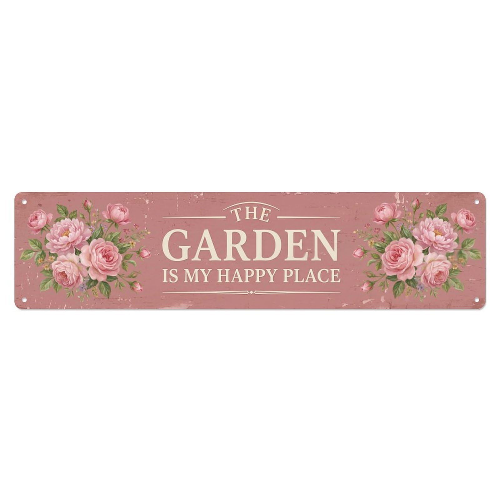 Vintage The Garden Is My Happy Place Peony Pattern Metal Tin Sign