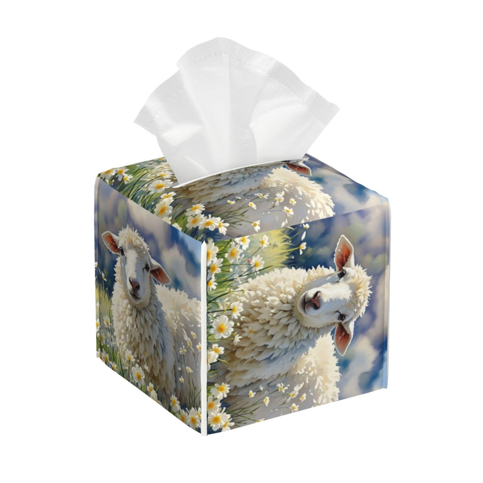 Sheeps Watercolor Tissue Box Cover Square Cube Boxes