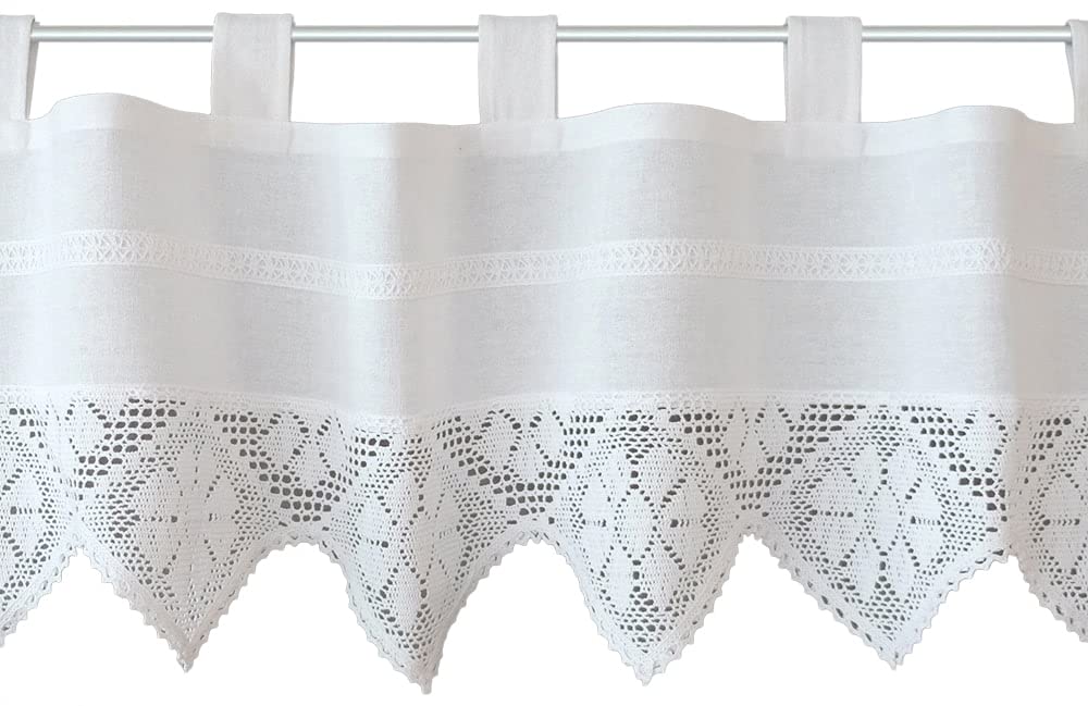 Edle Scheiben-Gardinen 2er Set mit Schlaufen als blickdichter Vorhang in 40 x 150 cm - Landhaus-Stil Blumen Bistrogardinen Spitze weiß - Moderne Kurzstore Küchen-Gardinen Wohnzimmer Wohnwagen
