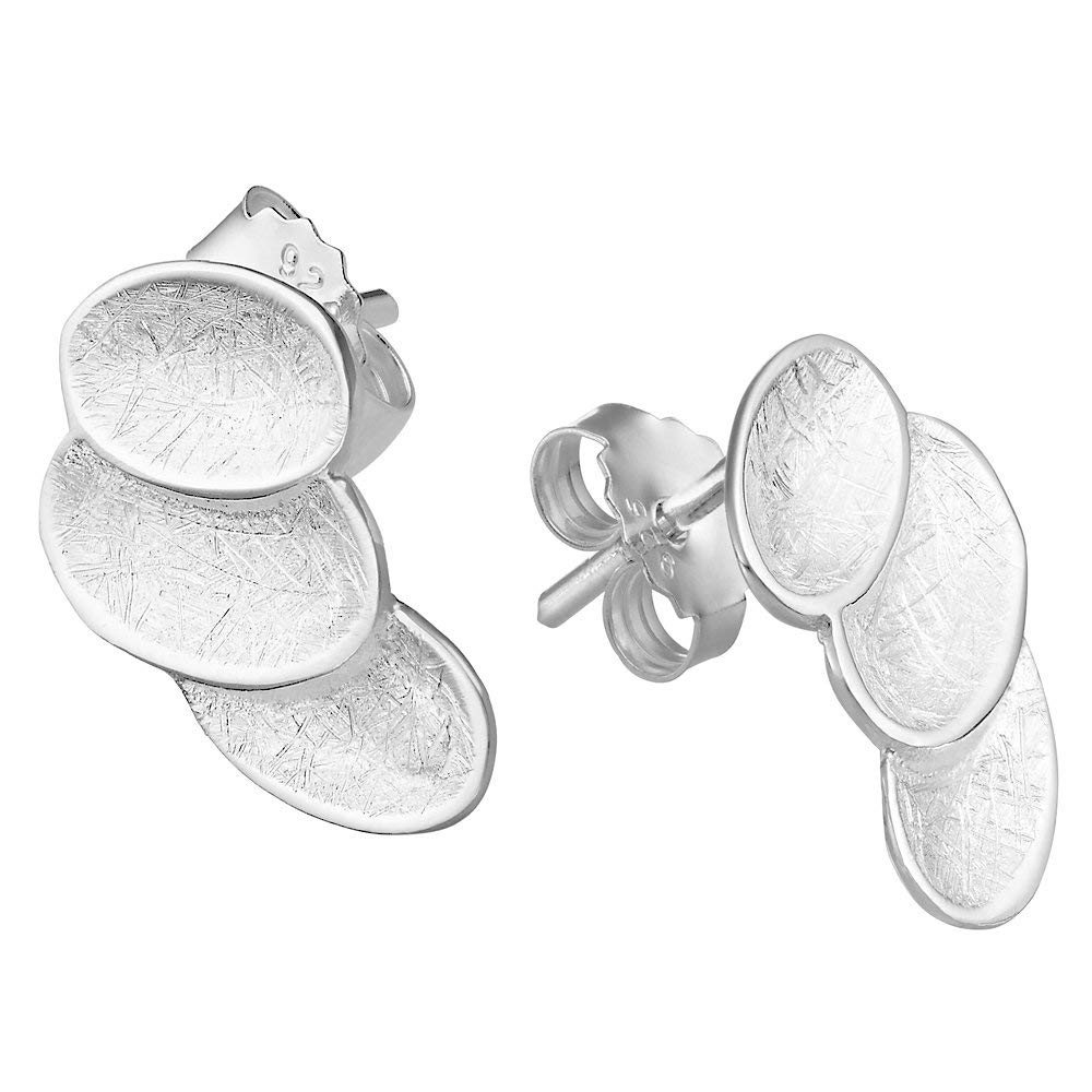 sense925 Sterling Silver Stud Earrings 3 Three Leaves Oval Curved Shiny Height 1.5 cm Width 1 cm Weight 3 g