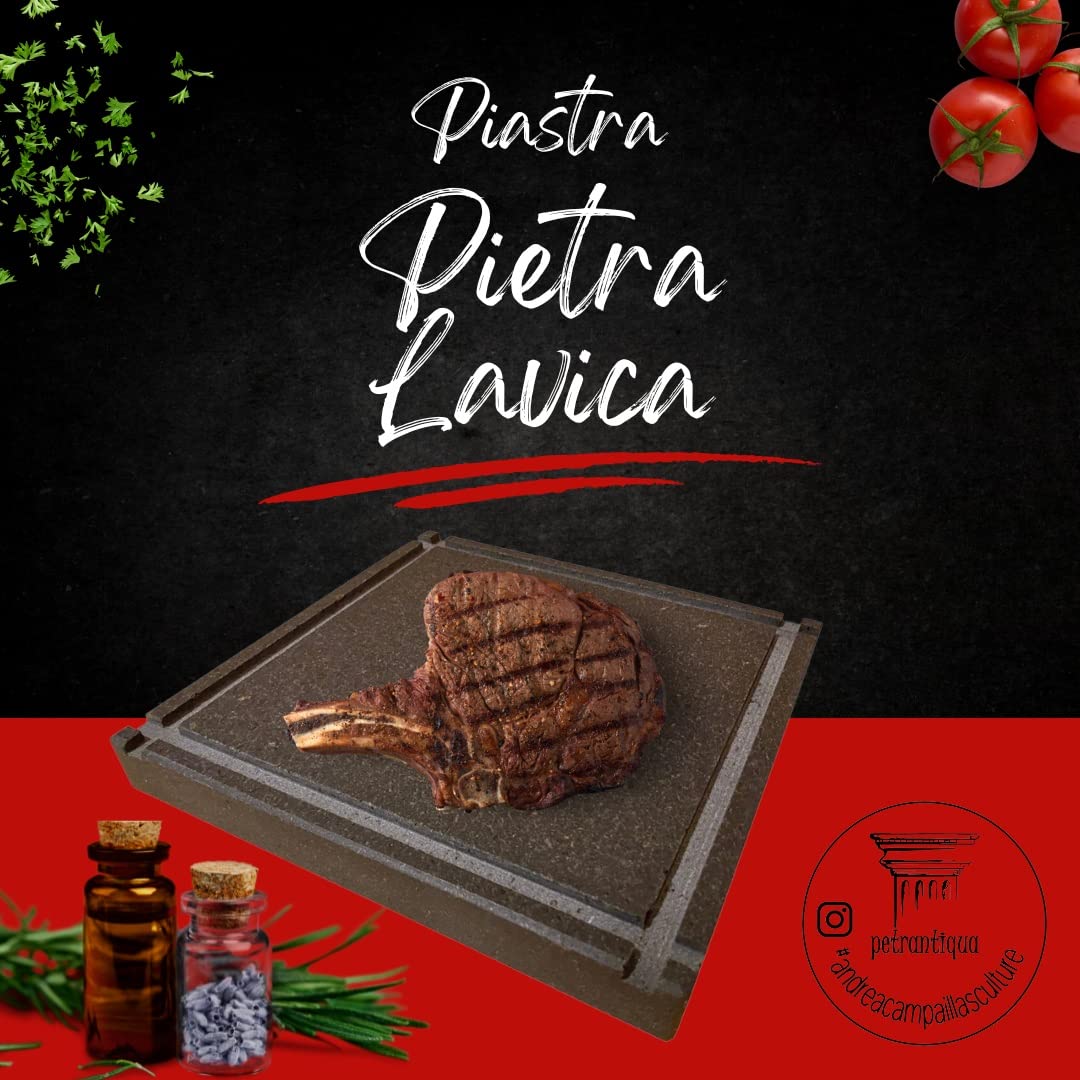 Petrantiqua® Piastra Refrattaria Quadrata Artigianale Barbecue in Pietra Lavica Etna Liscia Ruvida da 2 e 3 cm di Spessore Ottima per Carne Pesce e Verdure Pizza Pane (30x30 Cm Liscia Spessore 2 Cm)