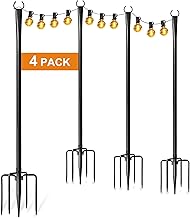 4 Pack String Light Poles for Outside, Thickened Metal Christmas Lights Hanger Pole Outdoor with Fork, Lighting Hanging Post Accessories for Patio Decor Garden Backyard Yard Outside Decorations