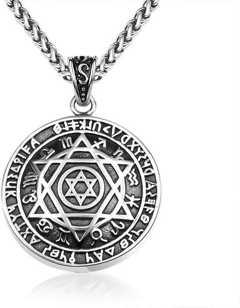 Jewelry Men Women 316L Stainless Steel Magen Star of David Pendant Necklace Punk Retro Vintage Style Amulet 22" Chain
