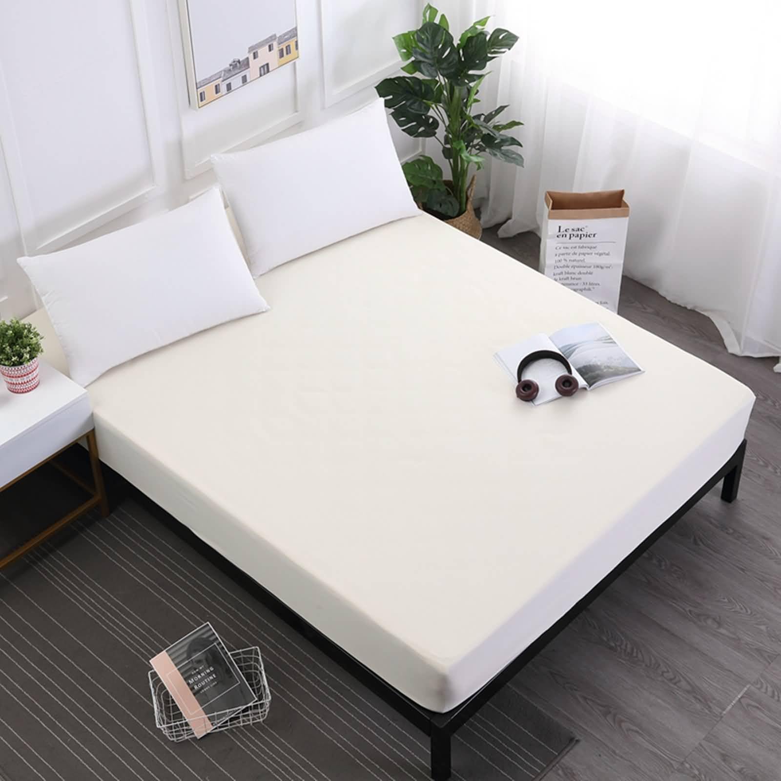 Betttuch 80x200cm Protection, Spannbettlaken Wasserbett Einfarbig, Textilien Polyester Baumwolle Tagesdecken Beige Unterbett als Schutz für Matratze