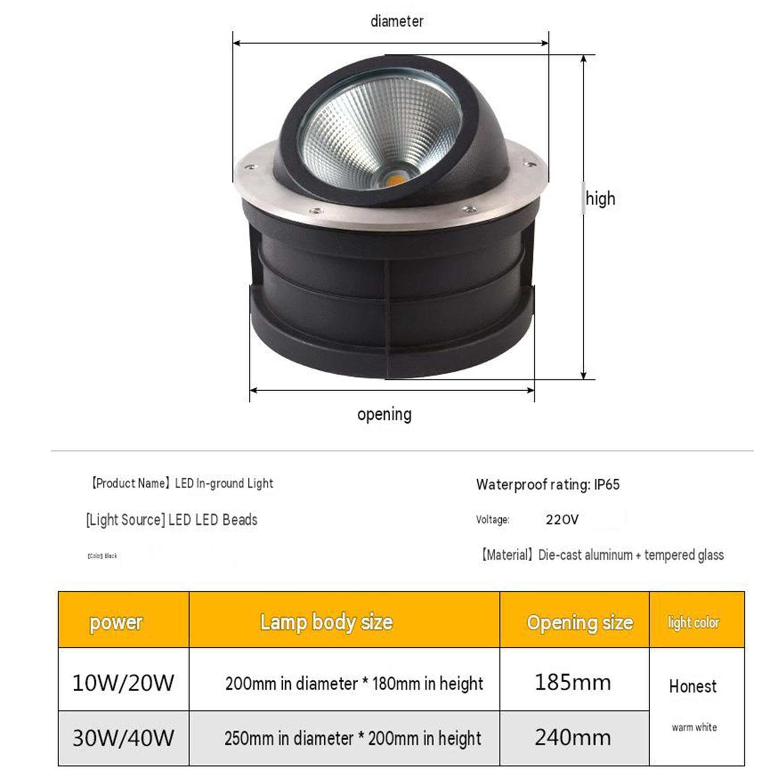 Luz De Paisaje LED De Suelo - Foco Empotrable COB For Exteriores, Ip65 Impermeable AC220V, Focos De Pared De Fondo, Luces Subterráneas con Cabezal Inclinable, For Césped/jardín(Red,18W)