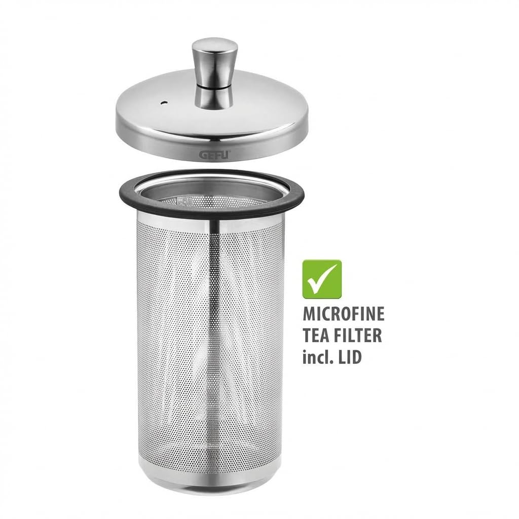 GEFU Infusa - Tetera de cristal con filtro y tapa de acero inoxidable (1000 ml) | Vidrio de borosilicato, resistente al calor hasta 100 °C, para té suelto, 1 litro para 5-6 tazas, apto para lavavajillas