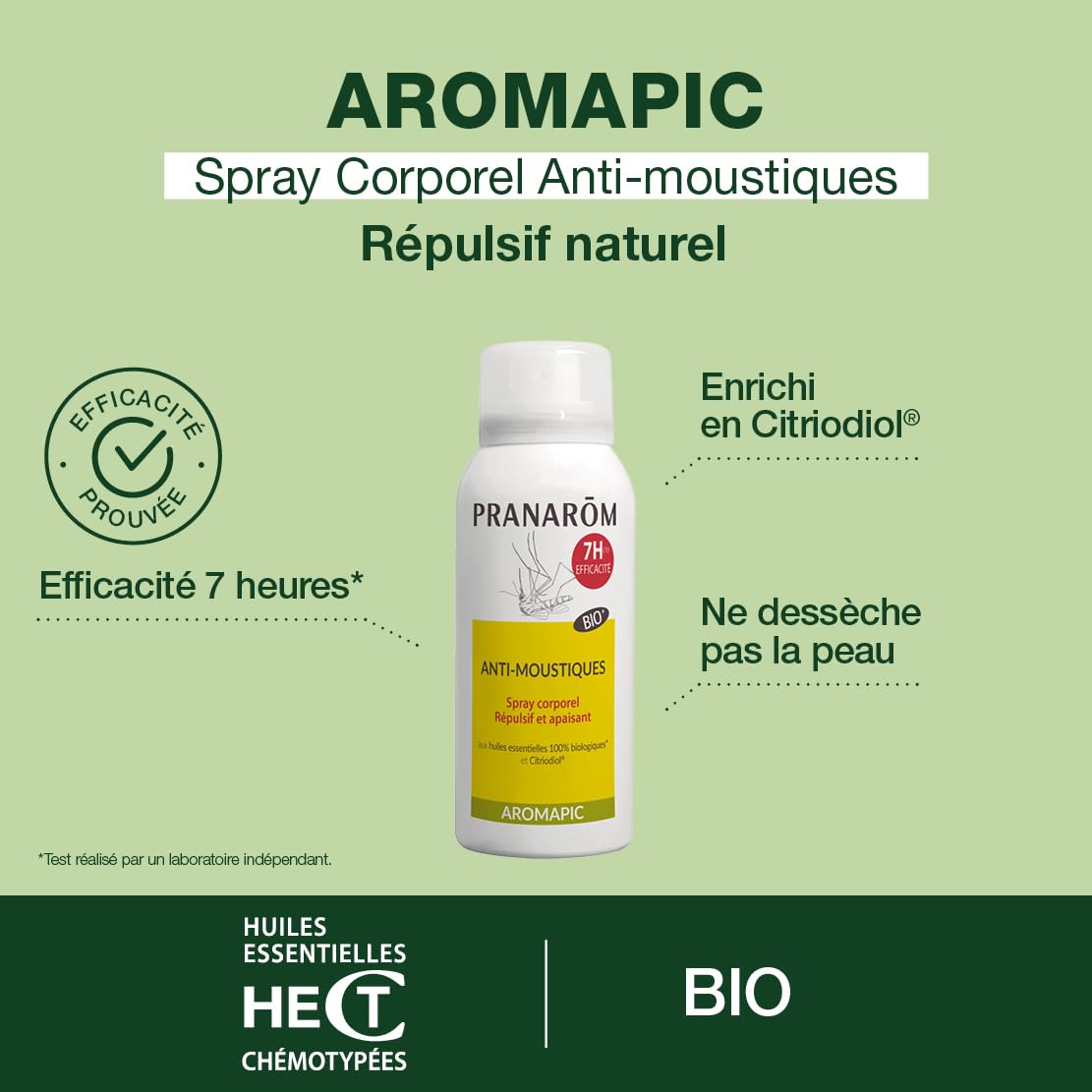 Pranarôm Aromapic Spray Corps Anti-Moustique Bio - Efficacité 7 Heures - Huiles Essentielles Naturelles et Biologiques - 75 ml