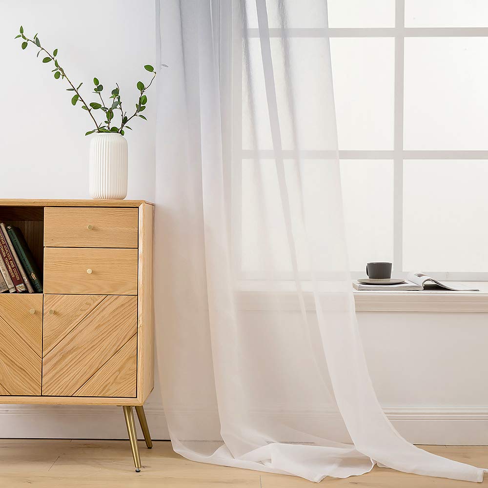 MIULEE Lot De 2 Rideaux Voilages Dégradés Gris 140x245 Cm – Voile Transparent Changeant Couleur – Salon Chambre Bureau