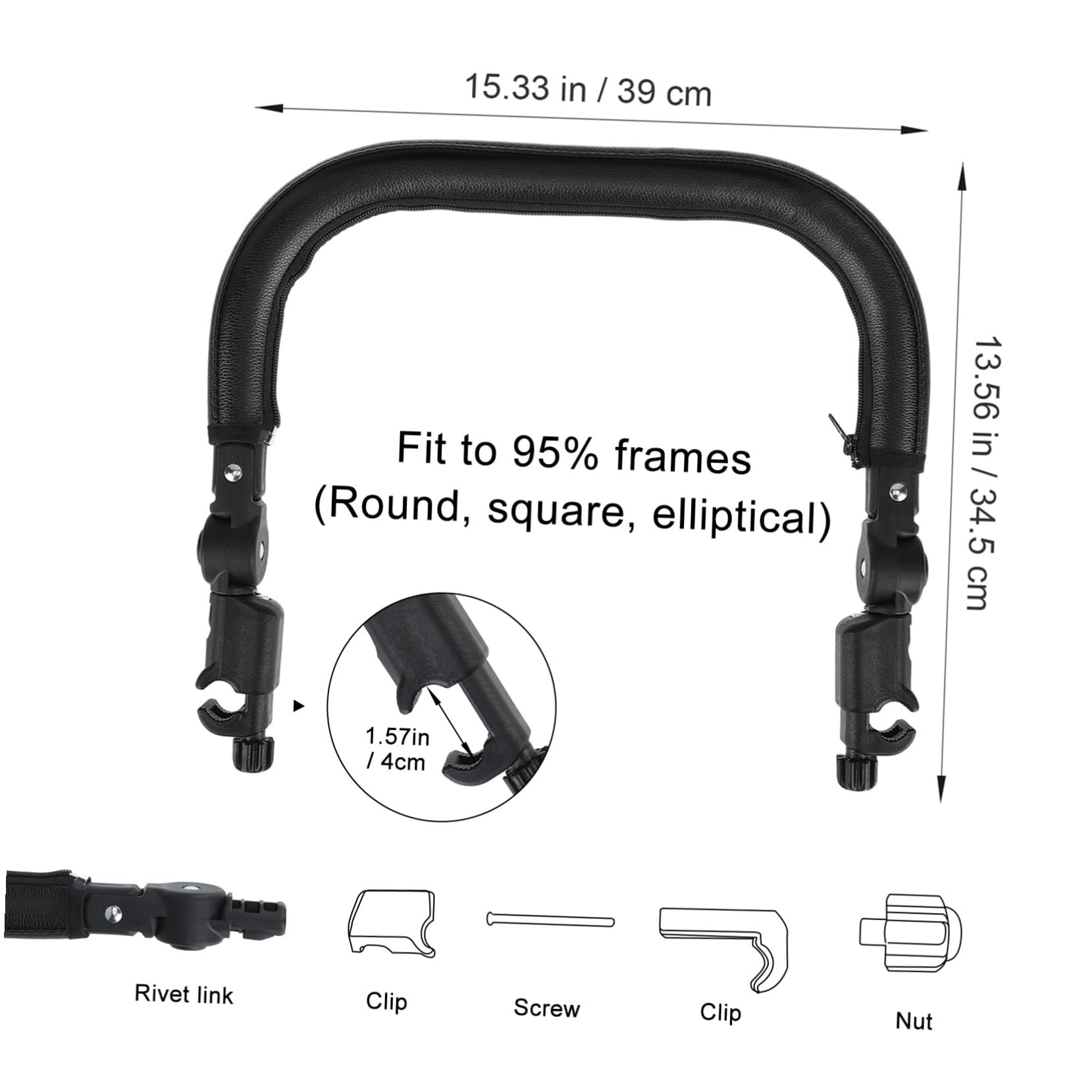 Barre de Protection Noir Réglable, Tube 3cm, pour Poussette