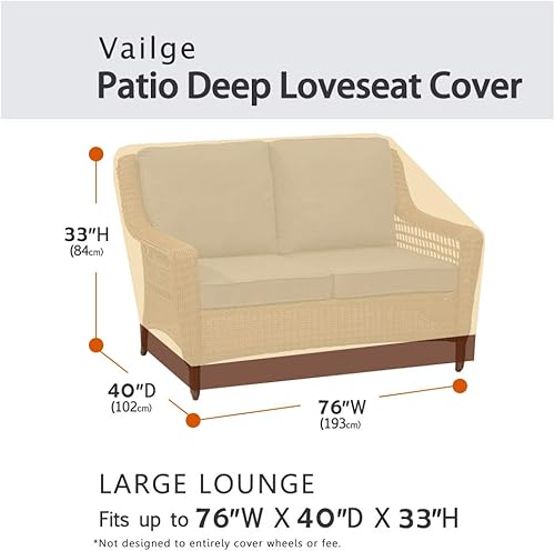 Miniatura 2 de VAILGE Funda para sofá biplaza de patio profundo de 2 plazas, 100% impermeable, para exteriores, fundas para muebles de patio con ventilación de