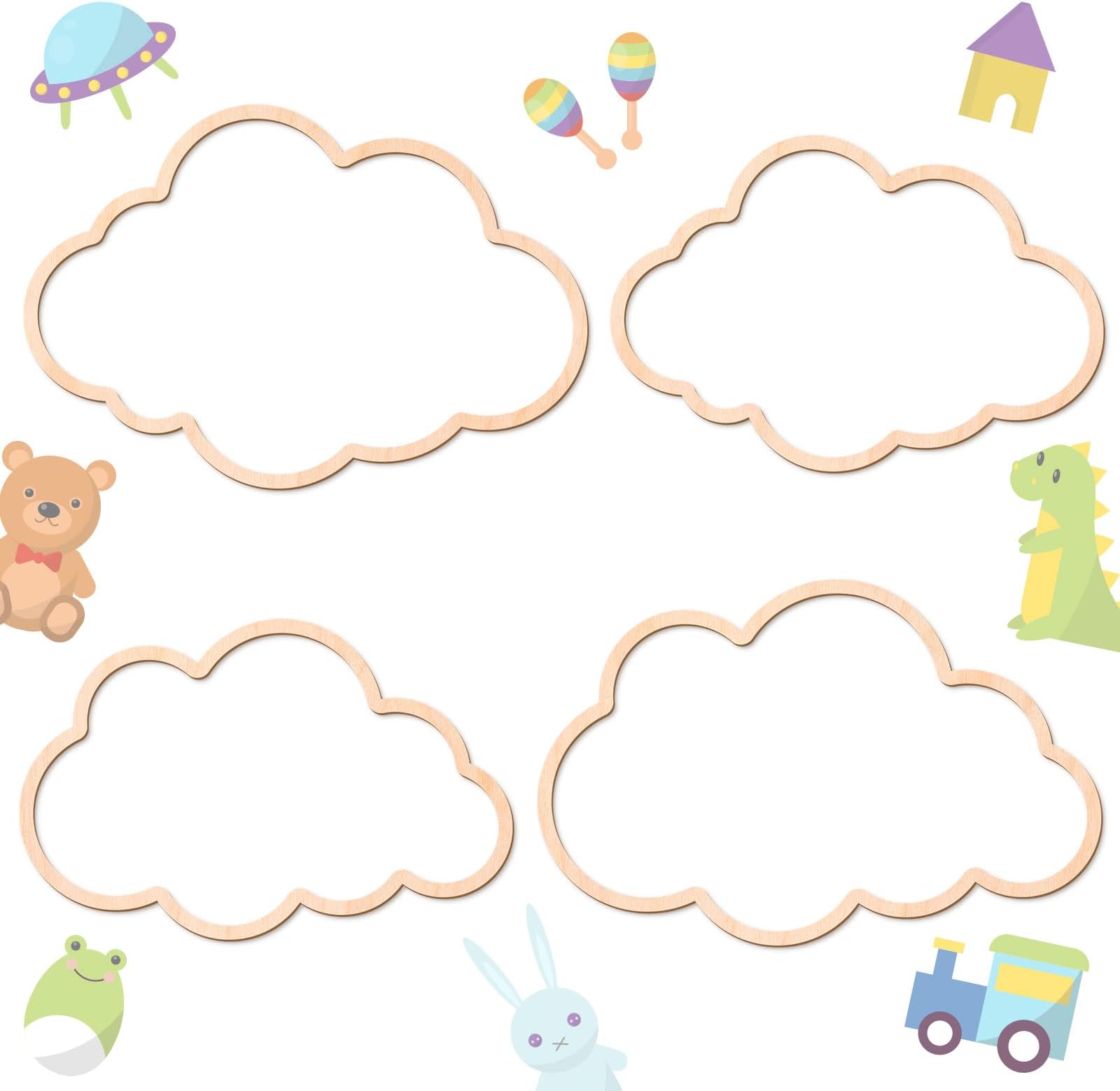 4 Pieces Boho Nursery Cloud Star Wall Decor Wooden Babyroom Moon Rattan Wall Decor Wooden Rainbow for Children Baby Kids Boys Girls Bedroom Nursery Pendant(Cloud)