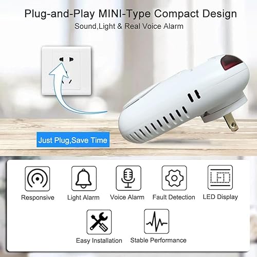 Miniatura 2 de Alarma de monóxido de carbono tipo enchufable, monitor detector de CO con pantalla digital LED y alerta de voz para el hogar y la cocina, paquete de