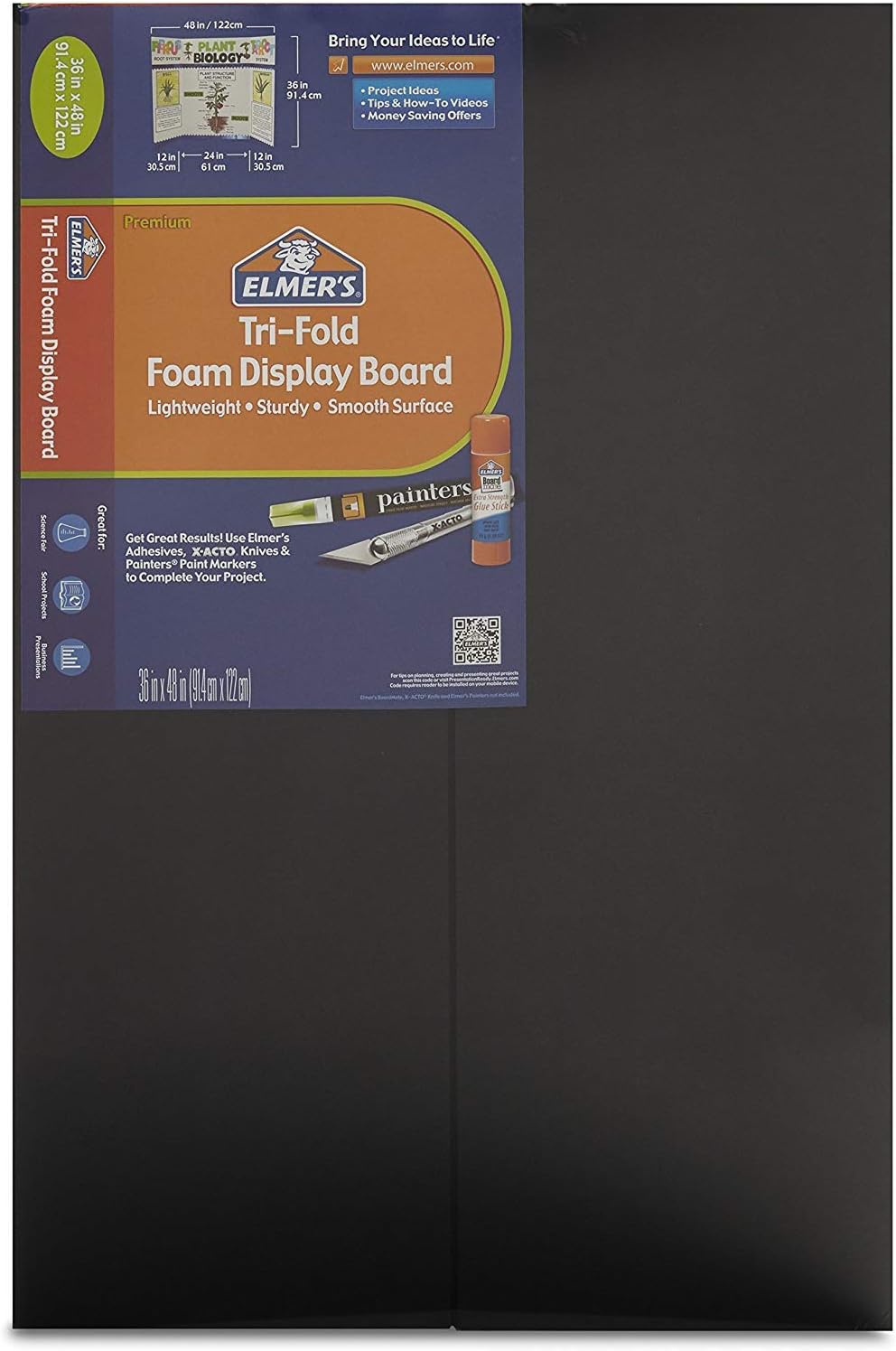 Elmer's TriFold Premium Foam Display Board, Black, 36x48