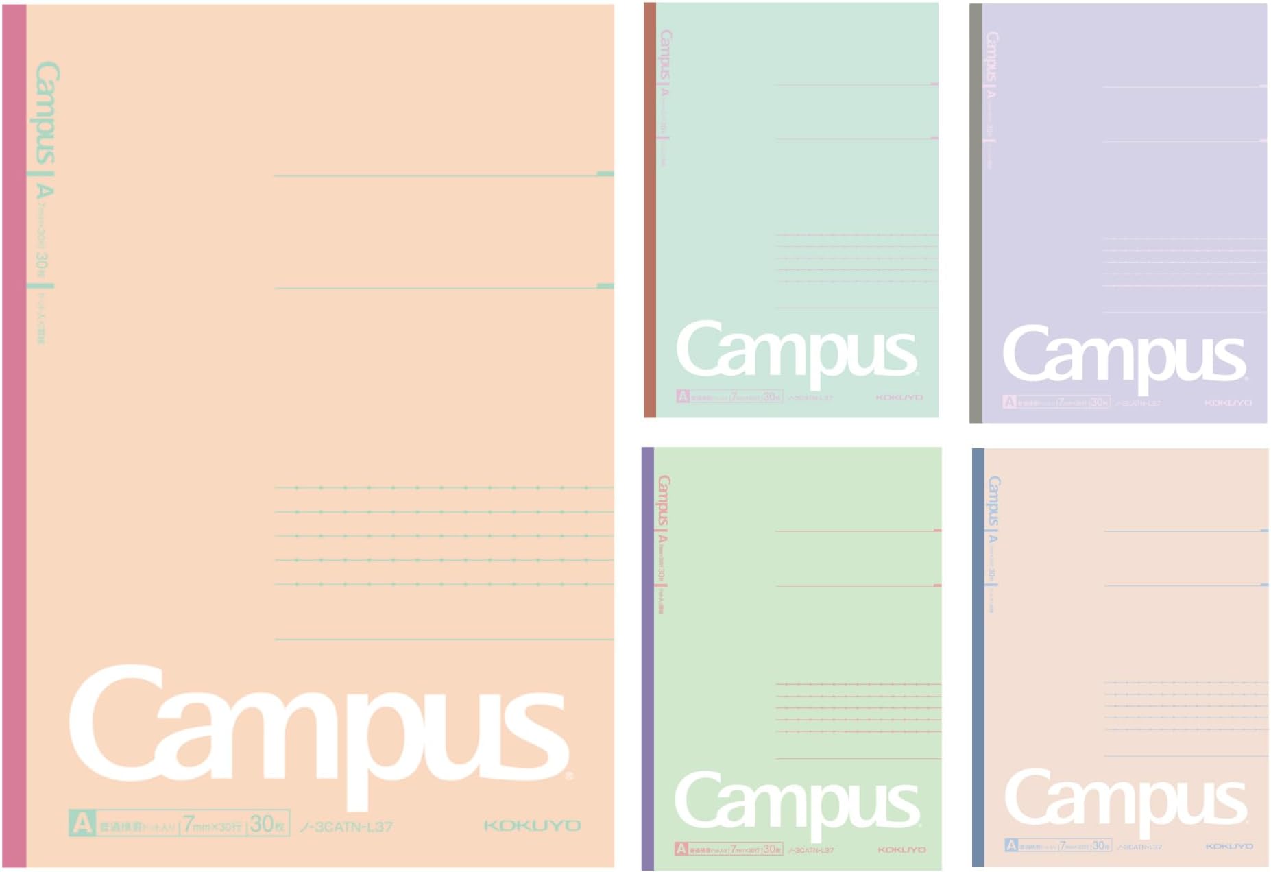Kokuyo Notebook, Campus Notebook, B5, Dot A Ruled, Limited Size, Mineral Color, Pack of 5 Colors, No-3CATN-L37X5