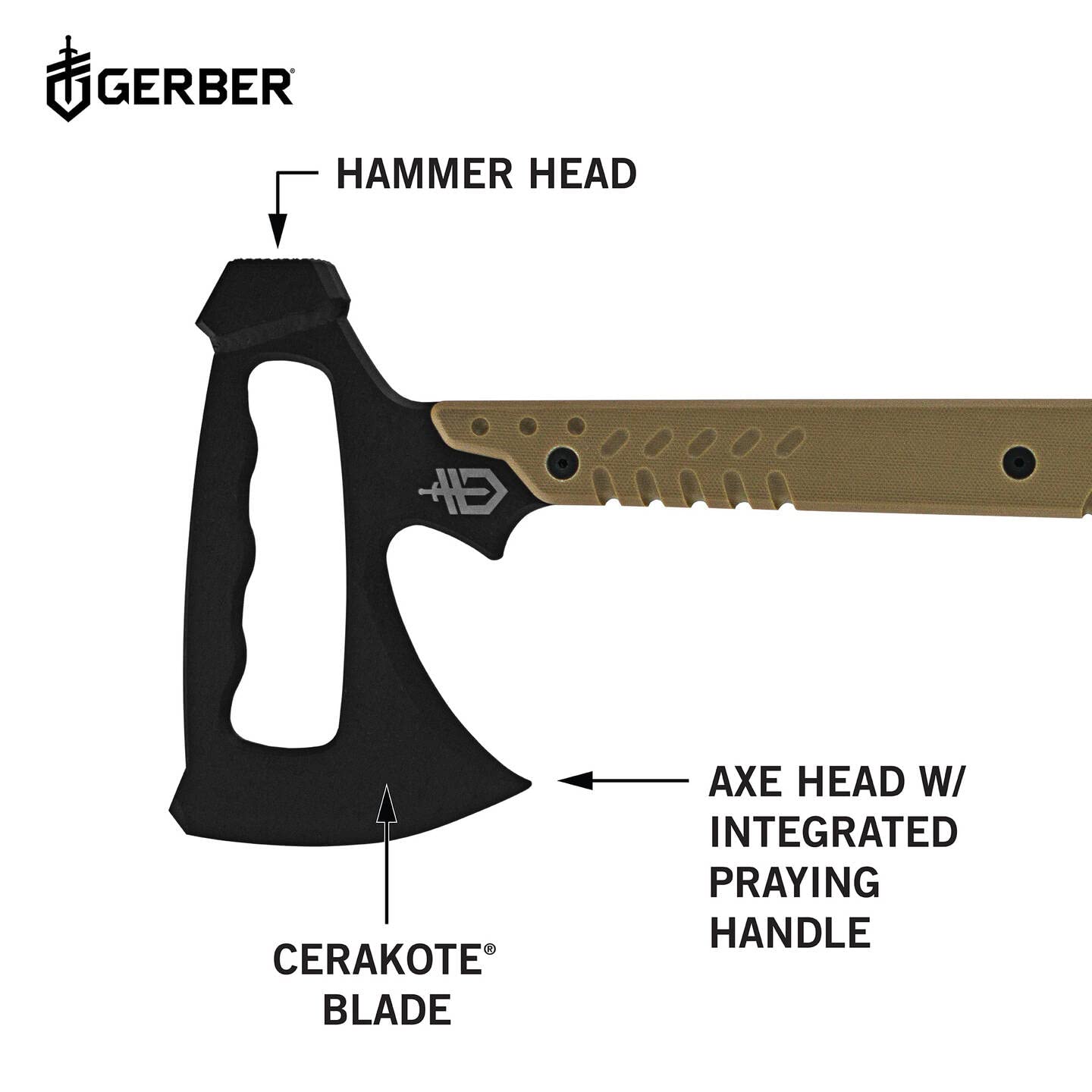 Gerber Outdoor Axe, Downrange Tomahawk, con Testa di Martello e Piede di Porco, Fondina Inclusa, Compatibile Molle, Materiale: Acciaio 420Hc, Lunghezza: 48,9 Cm, Peso: 862 G (Senza Fondina), 30-000715