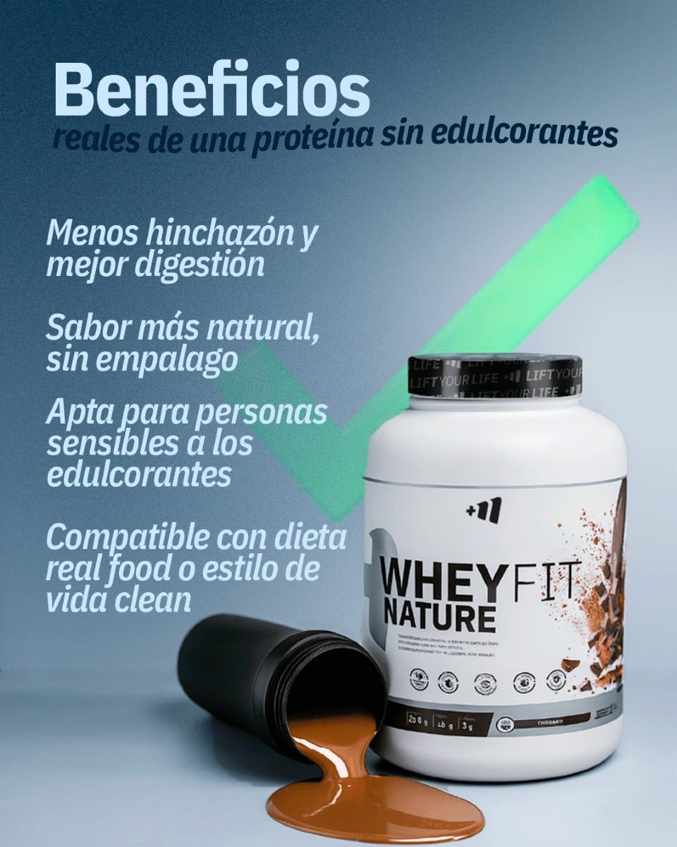 MASmusculo - Whey Fit Nature 2Kg - Proteína de Suero Leche 100% Natural - Sin edulcorantes ni aromas artificiales - Sín Azúcares - Sabor Chocolate