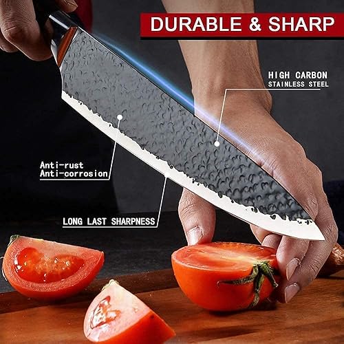 Miniatura 3 de Numola Juego de 6 cuchillos de chef profesionales negros, cuchillos de carne para cocinar, cuchillo de cocina forjado con cubiertos de acero