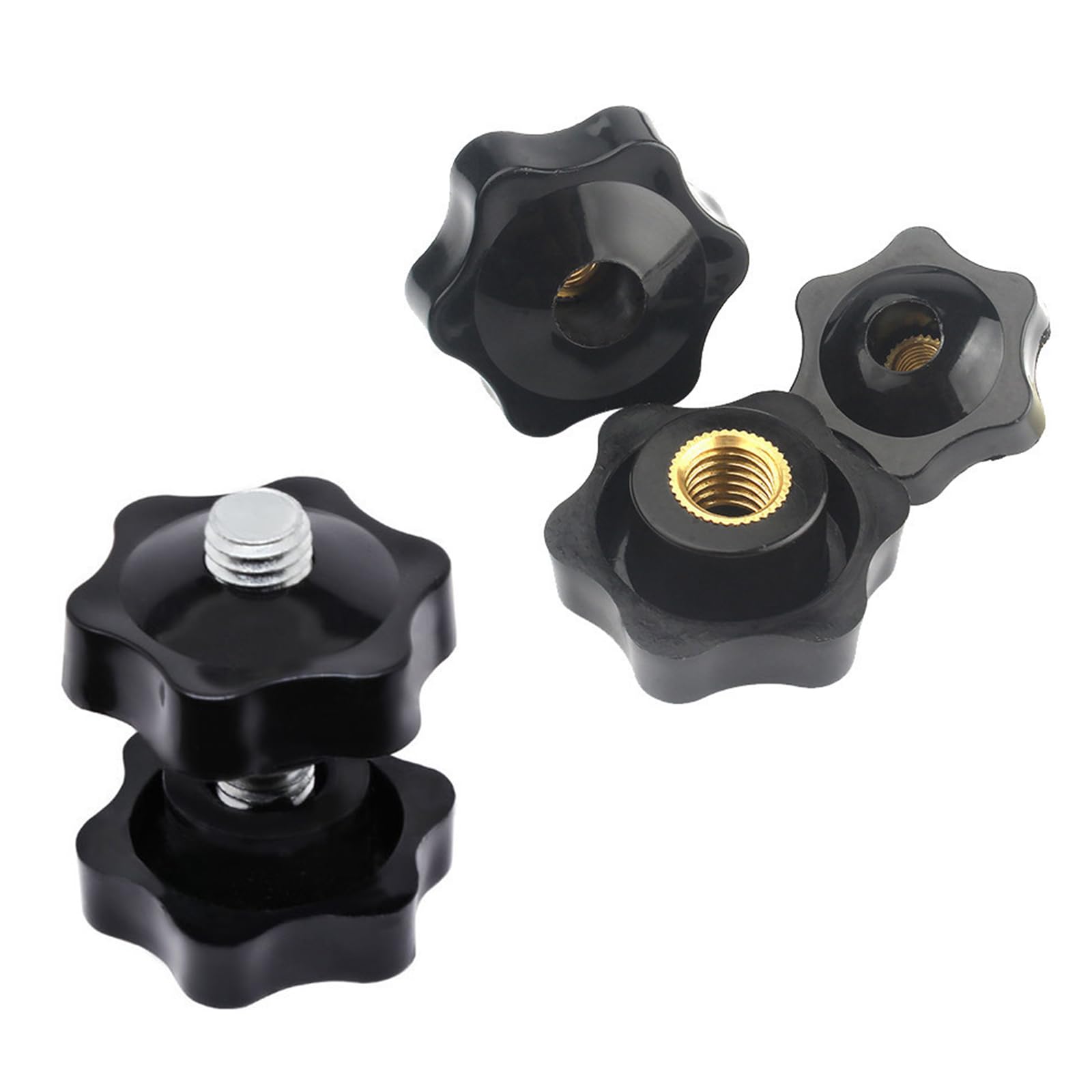 Lot de 20 écrous de poignée en forme d'étoile - Filetage intérieur M8 x 32 mm - Bouton de serrage - En plastique noir - Écrou moleté - Pour appareils mécaniques, industriels et électroniques