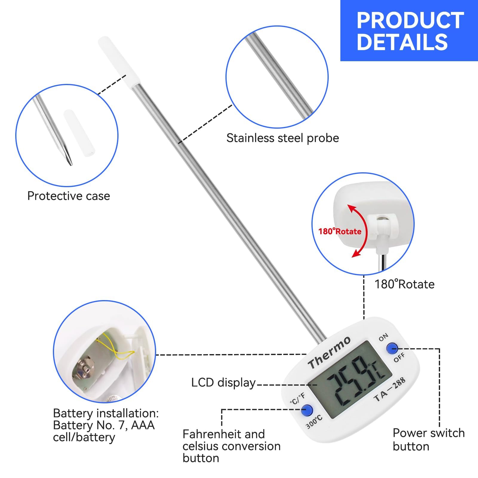 Termometro per latte, Multiuso Termometro digitale con sonda lunga per Liquido, Candela, Cibo, Carne