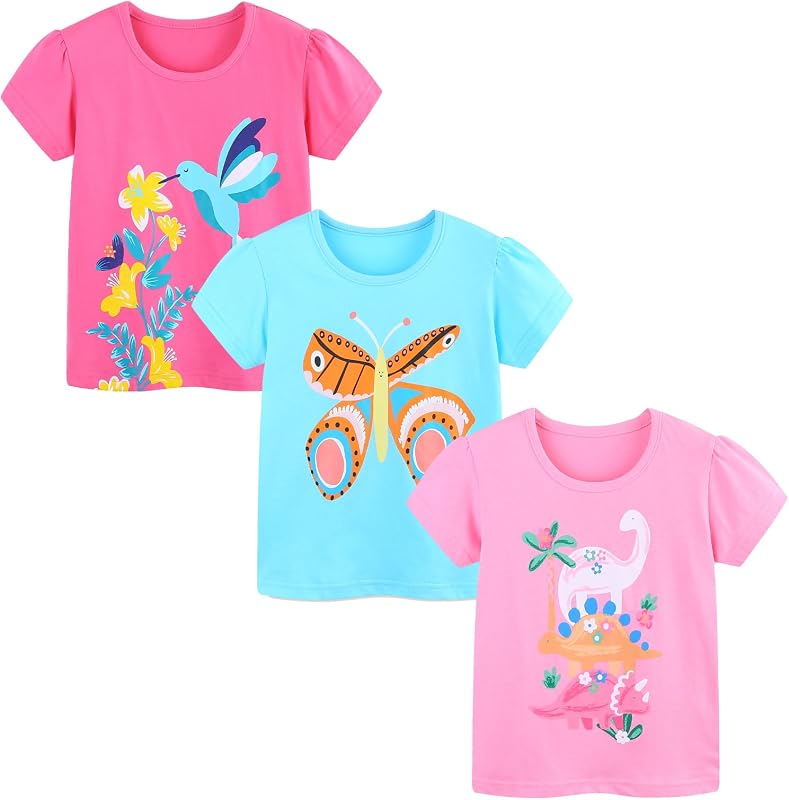 HILEELANG Girl Short Sleeve Tees Easter Graphic Cotton Summer T-Shirts 3Packs