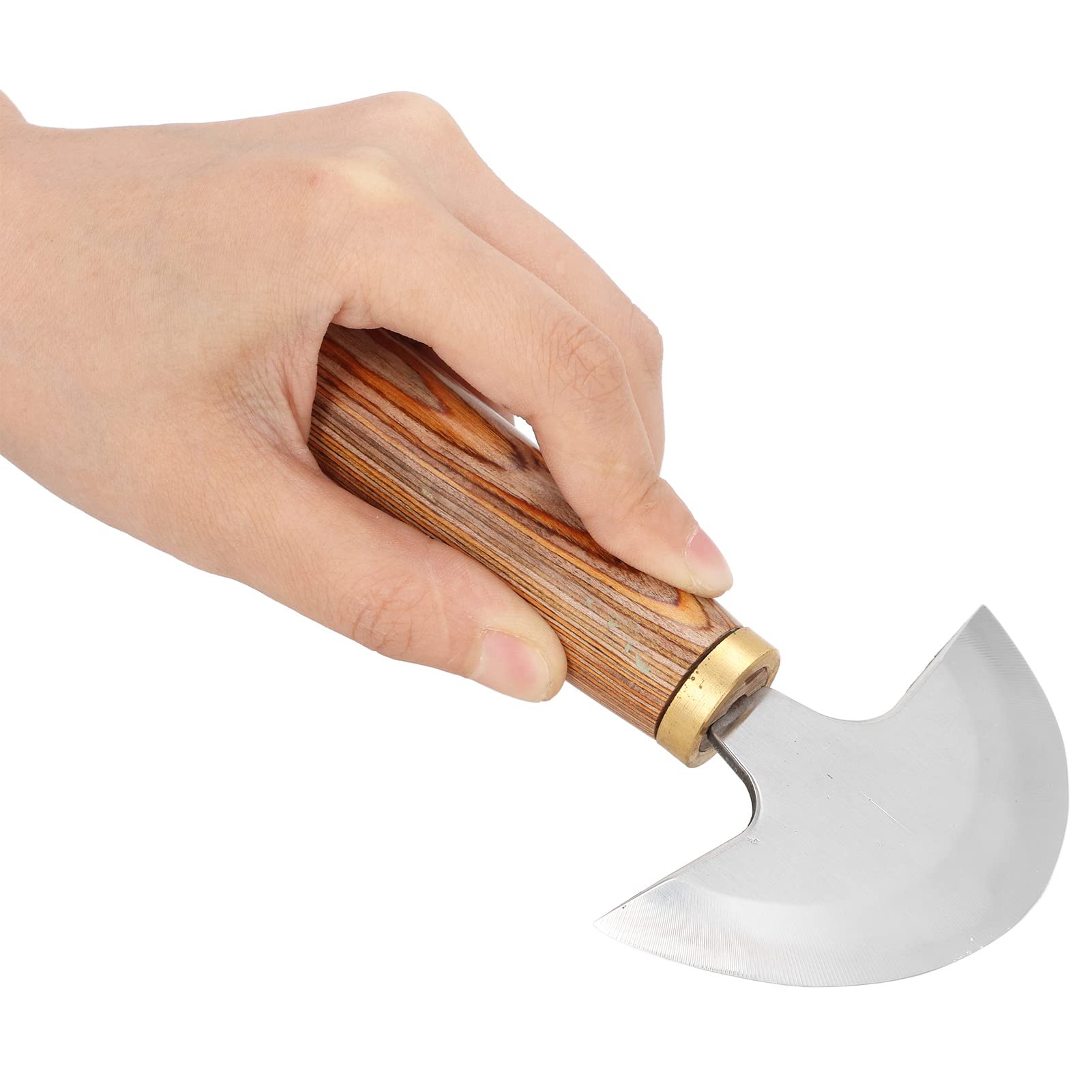 Cuchillo de corte de cuero pulido fino fácil de controlar, cuchillo de cuero semicircular, cortador de cuero con mango de madera, cuchillo de trabajo de cuero para corte de cuero