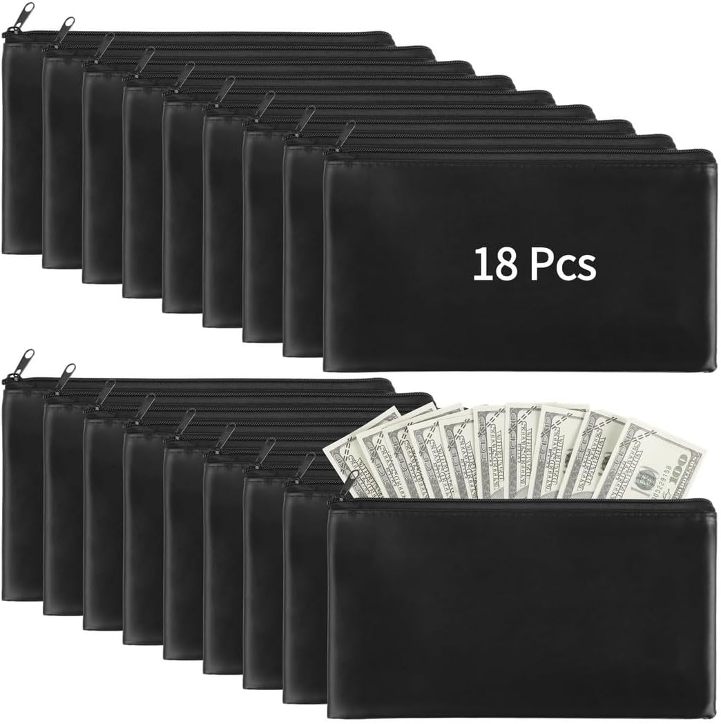 11.2 X 6.3 In Zipper Bank Bags Set, 18 Pu Leather Waterproof Pouches For Travel, Office, Coin, Receipt, Cash Storage Wallets