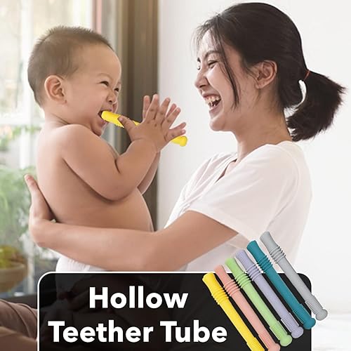 Miniatura 8 de Mordedor hueco (paquete de 6)  Juguete de paja masticable para niños pequeños  Tubo de silicona para bebés  Sin BPA, apto para congelador, apto para