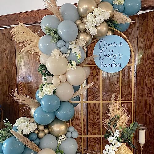 Image of 60 Pack Dusty Blue Gold Balloons, Slate Blue White Sand Teal Turquoise Crem Beige Latex Balloon Set Confetti Helium Balloon for Birthday Boho Baby Boy Shower Wedding Party Decorations