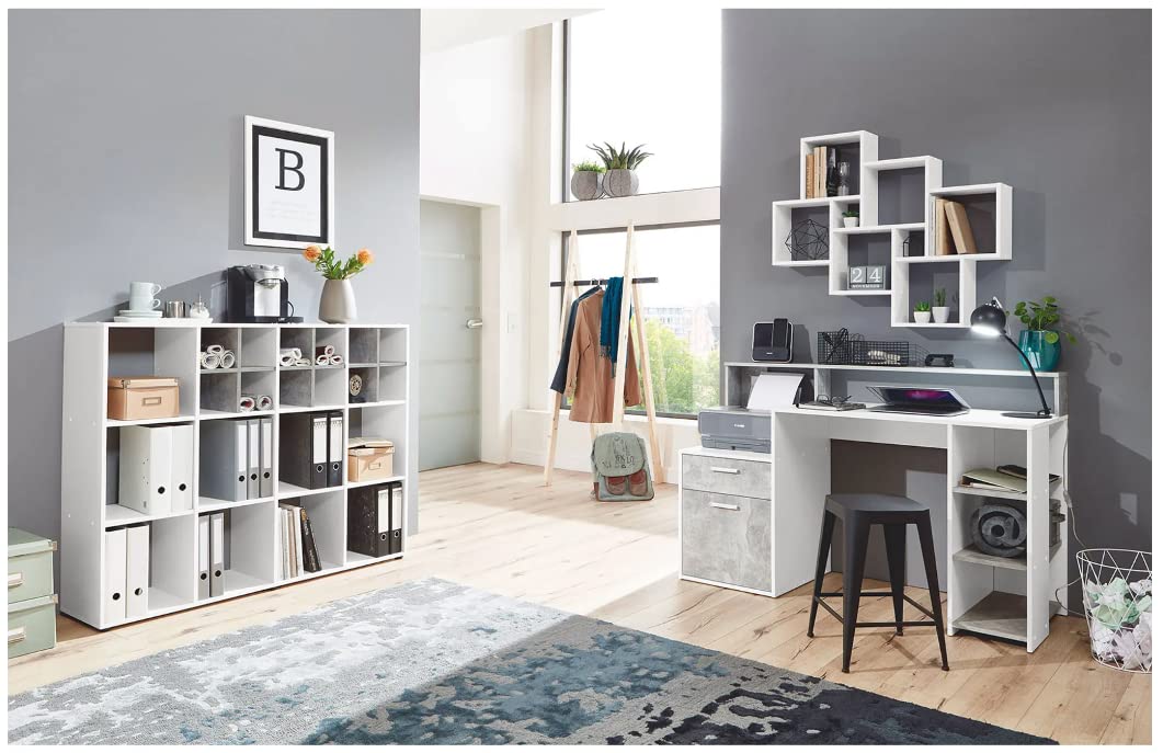 AVANTI TRENDSTORE - Boldino - Scrivania in legno laminato, disponibile in 2 diverse colorazioni. Dimensioni LAP 140x75x60 cm (cemento/bianco)