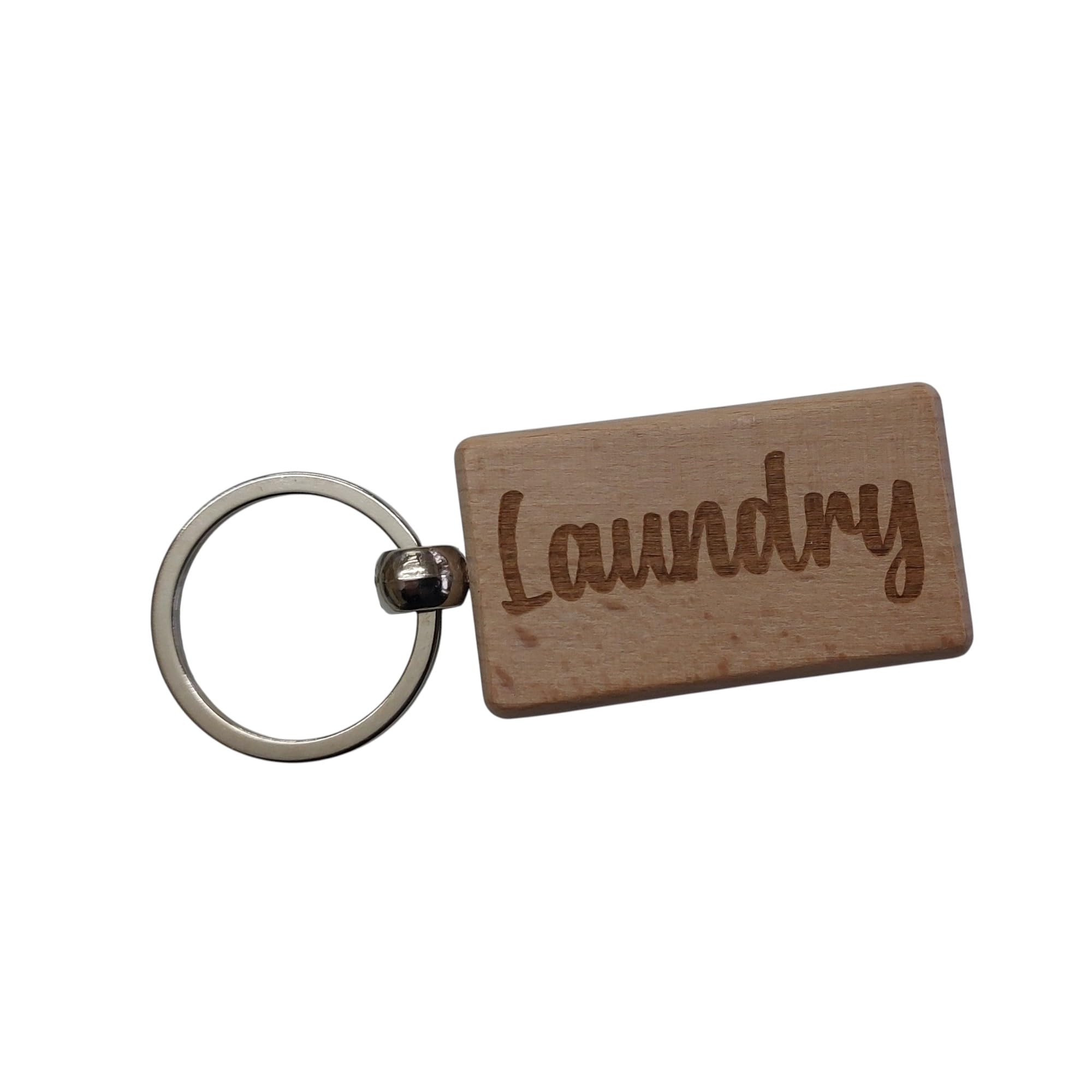 Decalarama Laundry Keyring Gift Nice Cute Custom Engraved Wooden Key Fob Novelty House Keys Present