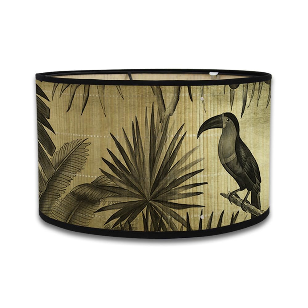 FANSU Bamboo Lamp Shades for Table Lamps, Vintage Round Drum Light Shade Woodsy Decor Pendant Lampshades,Pattern Chandelier Lamp Covers Ceiling Lampshade (Palm Leaves,30 * 20cm)