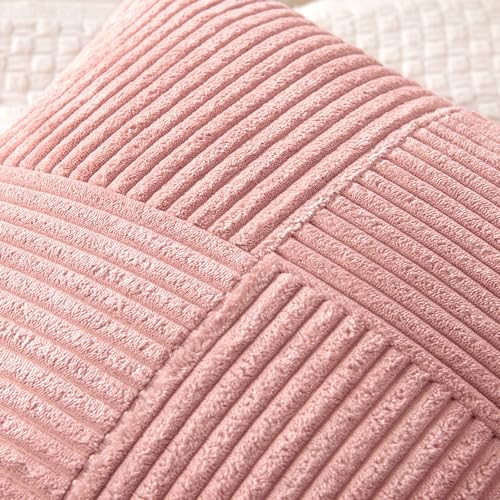 Image of MIULEE Blush Pink Decorative Throw Pillow Covers for Couch 18x18 Inch | 2 Pack, Boho Farmhouse Pillow Covers, Soft Cross Corduroy Patchwork Textured Cushion Cases For Bed Sofa