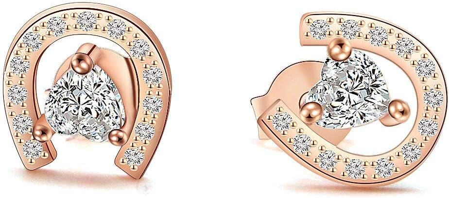AKTAP Horseshoe Stud Earrings for Fashion Jewelry Crystal Cubic Zirconia Earrings