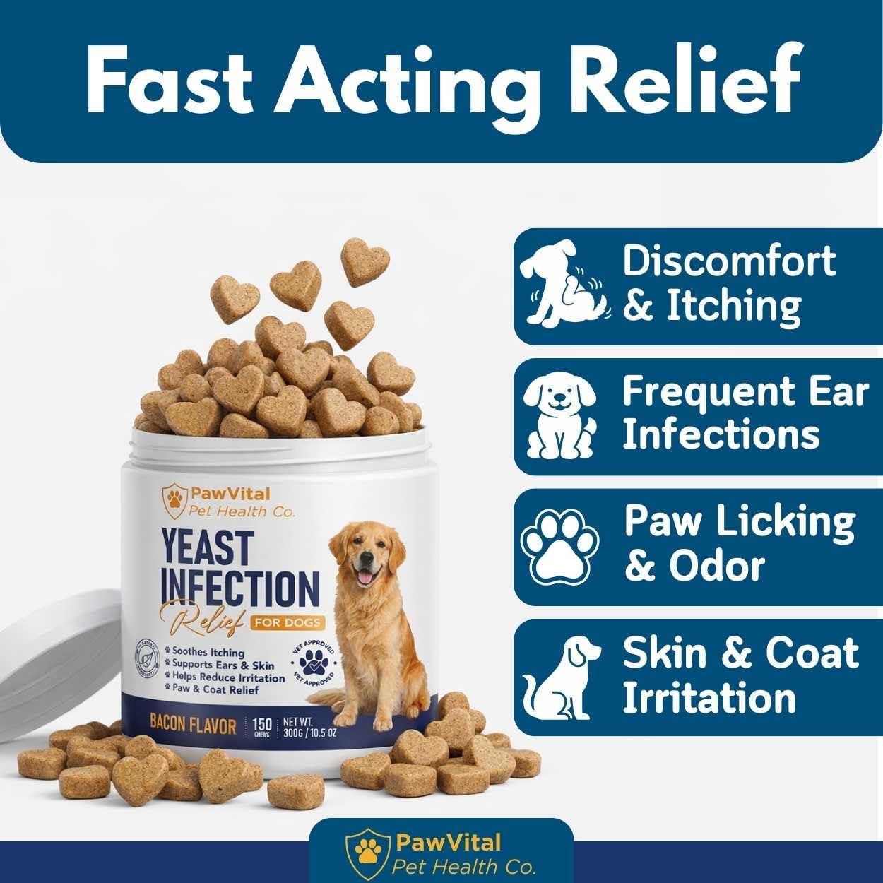 Natural Yeast Infection Treatment for Dogs, 150 Chews – Anti Yeast Support for Itchy Skin & Ears – Helps Reduce Irritation & Paw Licking – Probiotic + Herbal Blend – Bacon Flavored Soft Chews - 2