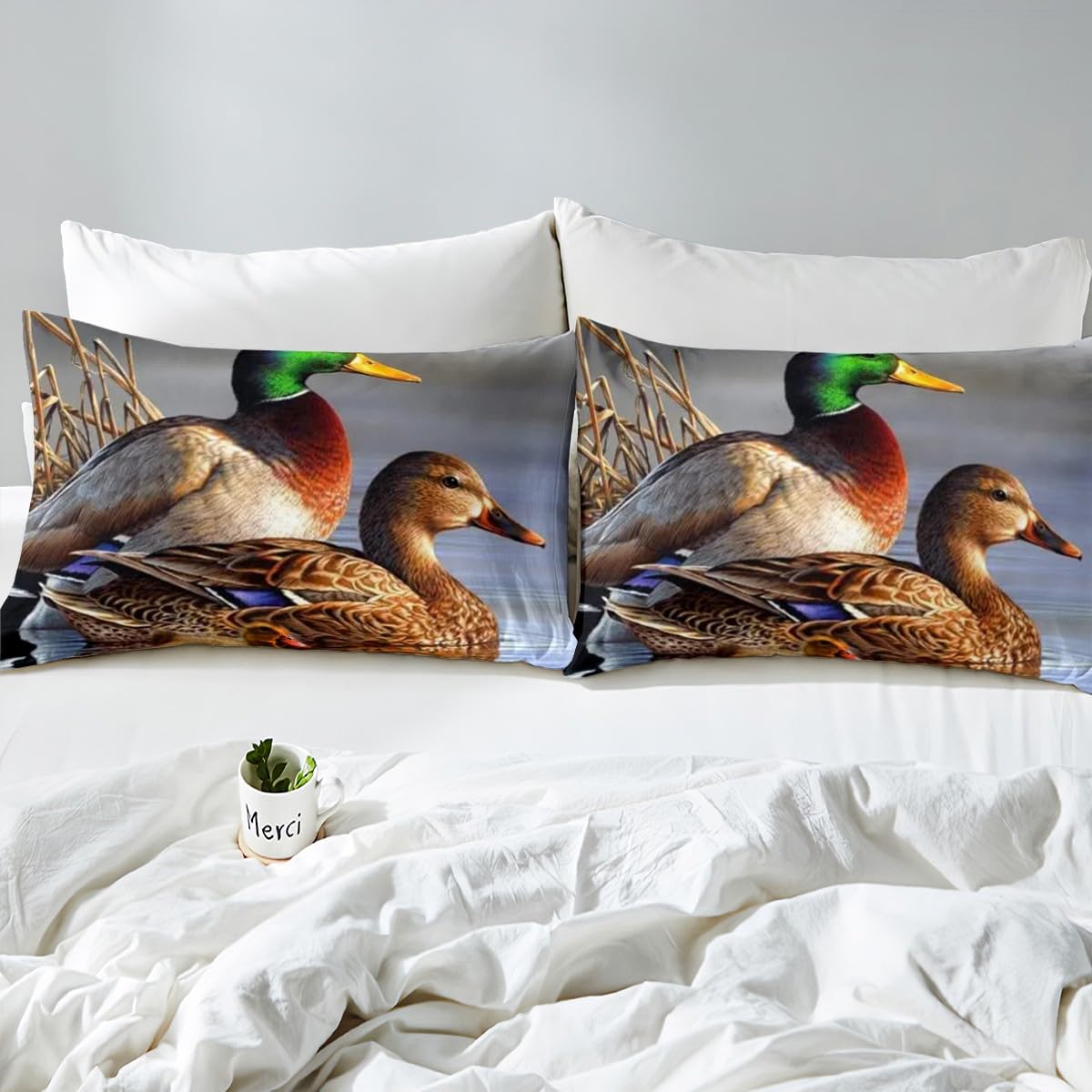 Homemissing Mallard Duvet Cover Boys Girls Duck Pattern Bedding Set For Kids Farm Animals Comforter Cover Set Natural Theme Green Bedspread Cover Room Decor Bedclothes Zipper King - Image 4