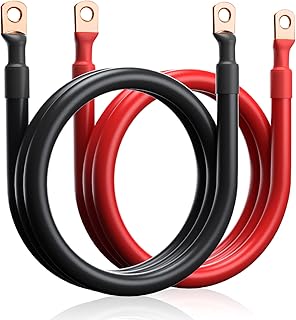 4 AWG Battery Inverter Cable 10 Feet, 4 Gauge Pure Copper Battery Cable 10 Ft with Heavy Duty 5/16" Lugs on Both End for Solar, RV, Marine, Car, Boat (Black&Red)