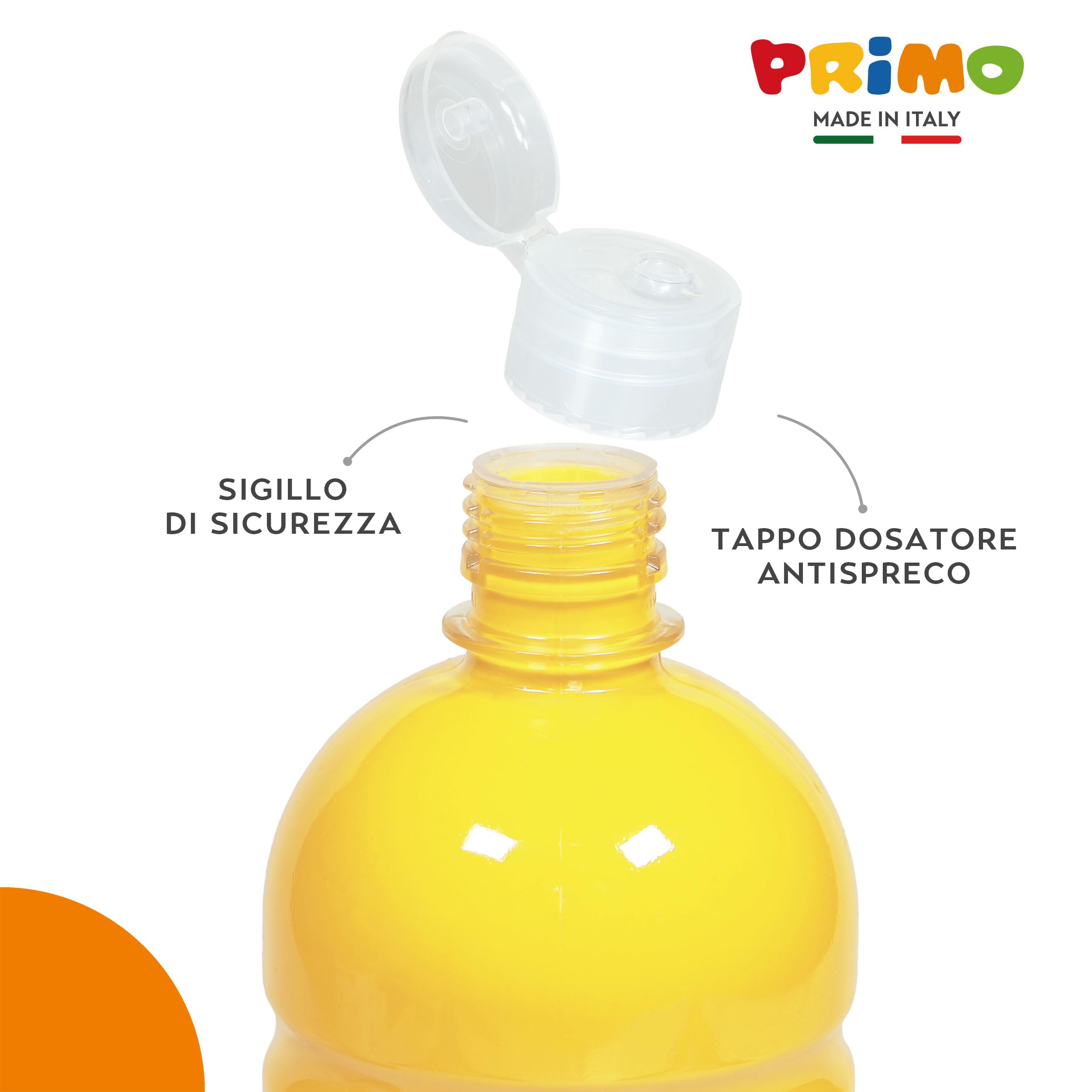 PRIMO - Tempere Lavabili per Bambini, 6 Colori per Bambini +3 Anni da 1L con Dosatore, Colori a Tempera per Dipingere Carta Stoffa Vetro, Pittura, Cartoleria, Lavoretti Creativi e Materiale Scolastico - 4