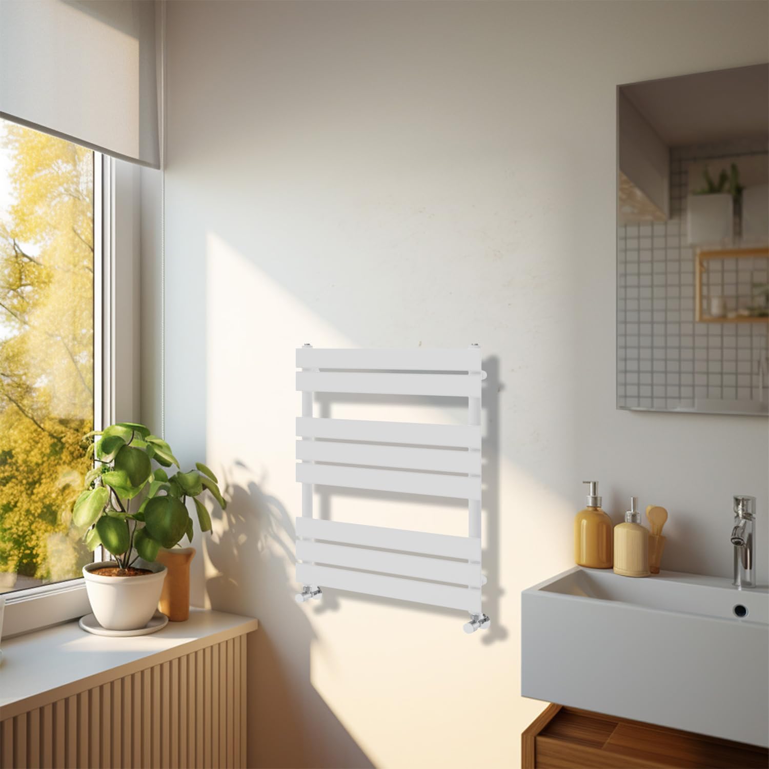 Nrg White Bathroom 800 X 600Mm Flat Panel Heated Towel Rail Radiator