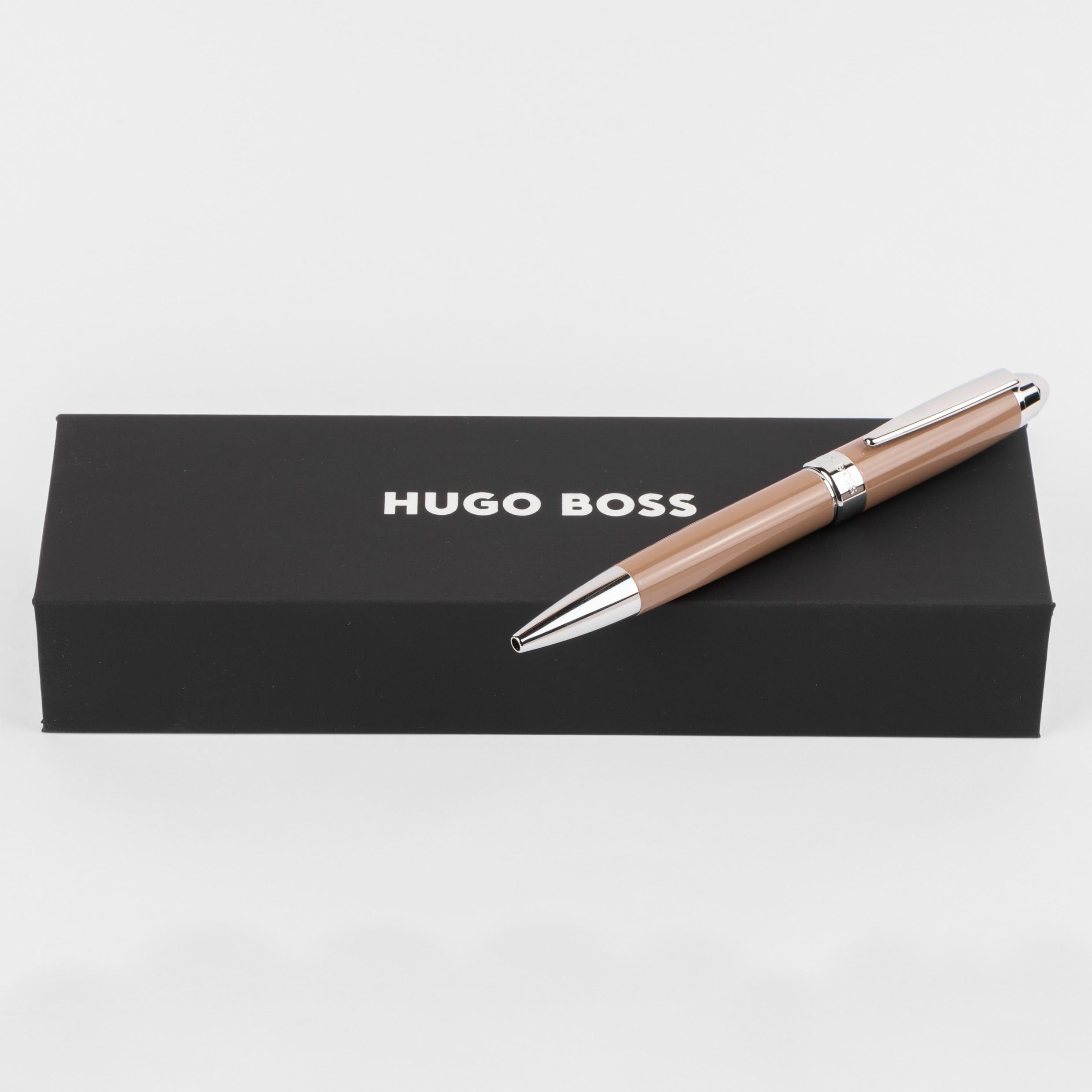 Hugo Boss Kugelschreiber Icon Camel/Chrome aus Messing hergestellt, Farbe: Beige/Rosa, Abmessungen: 12 x 138 mm, HSN0014Z
