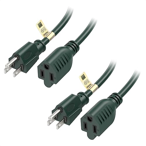 Cable Matters Paquete de 2 cables de extensiĂłn de alimentaciĂłn resistentes de 16 AWG para interiores y exteriores, de 10 pies, color verde, con Cable Matters Paquete de 2 cables de extensiĂłn de alimentaciĂłn resistentes de 16 AWG para interiores y exteriores, de 10 pies, color verde, con