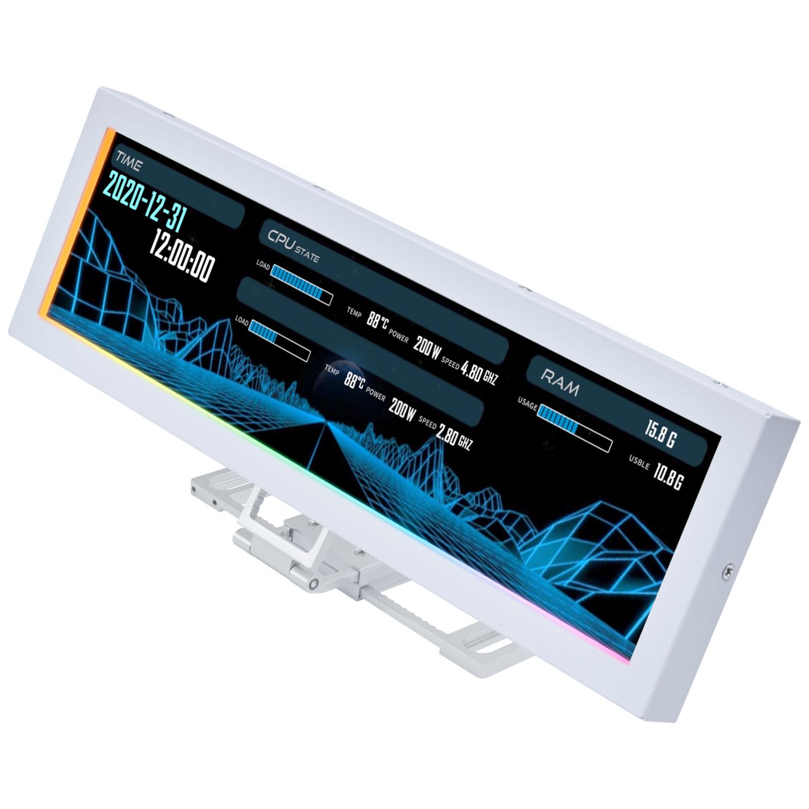 Lian Li 8,8" Universal Screen Weiß – USB Hardware-Monitor mit 1920×480 Auflösung, 500 nits Helligkeit, flexiblen Montagemöglichkeiten und ARGB-Randbeleuchtung