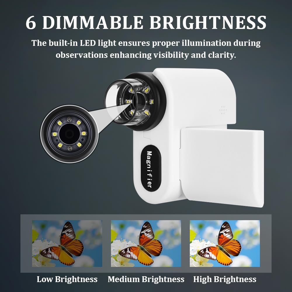 Microscopio Digital de Bolsillo para Niños, 1080P Microscopio USB de Mano con 6 Portaobjetos, Mini Microscopio para Niños Estudiantes Adultos Laboratorio,Vista de PC