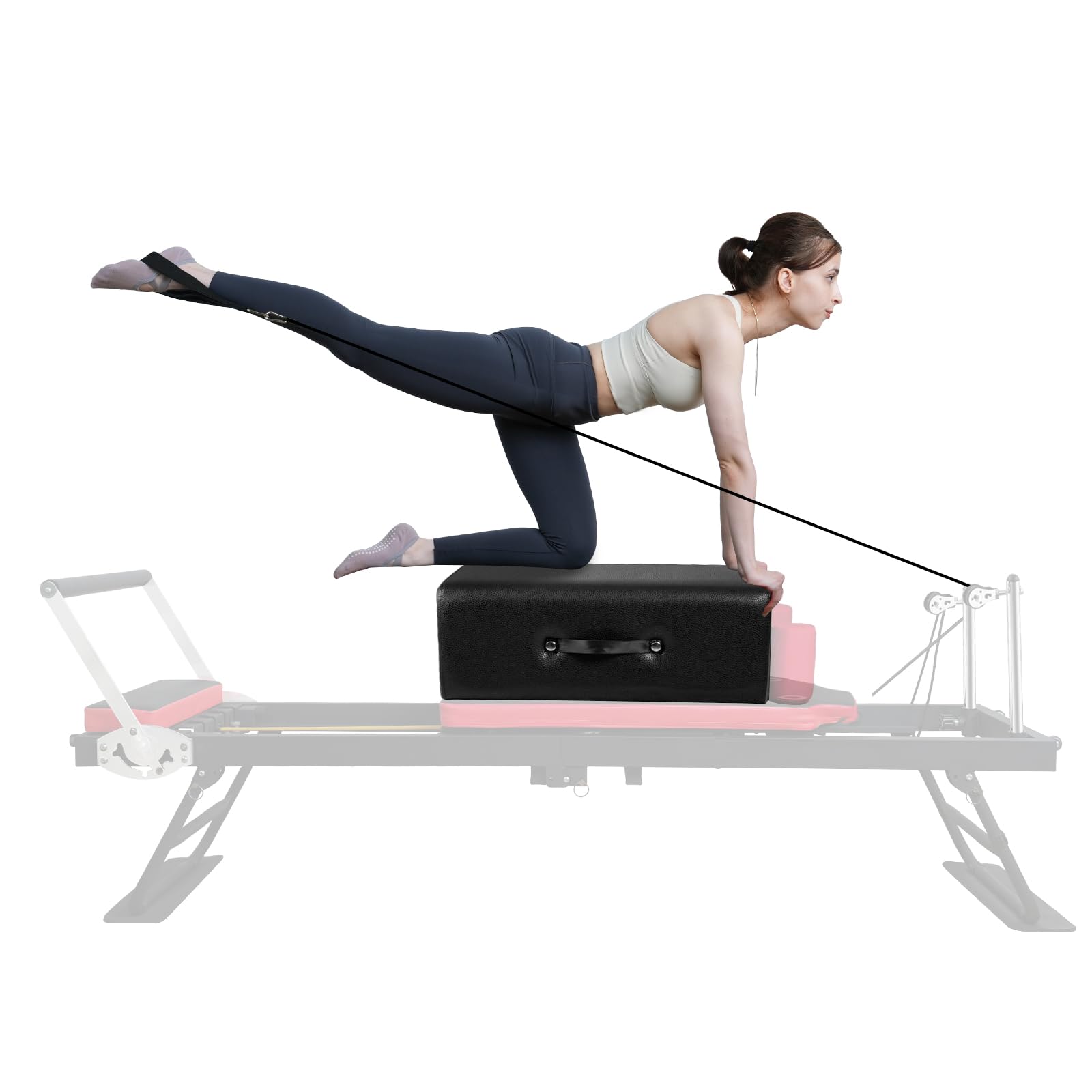 Pilates Box,Portable Pilates Sitting Box, Suitable for Home Pilates Reformer,Pilates Bed Accessories,with Use Pilates Equipment to Help You Exercise,24.8×15.75×8.66 inch,Black