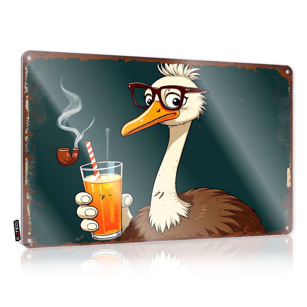 Fzfn Men's Colour Matal Sign Stuff For Vintage Style | Ostrich Holding A Glass Of Beer. Stunning Essentials Home Decor(30X40cm)