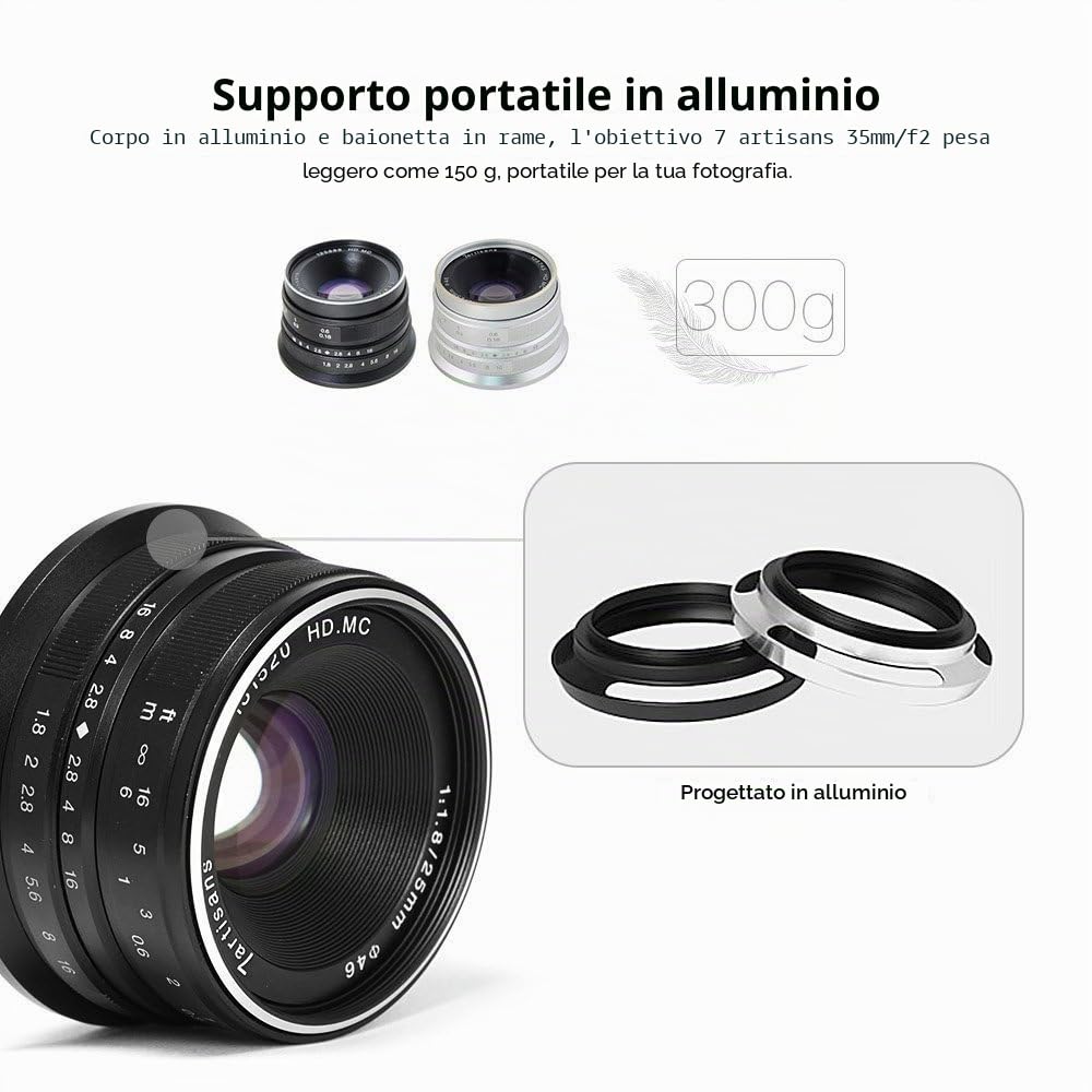 7artisans 25 mm f1.8 Focus manuale obiettivo per fotocamere Sony Emount come A7 A7II A7R A7RII A7S A7SII A6500 A6300 A6000 A5100 A5000 ex-3 NEX-3 N nex-3r nex-f3 K NEX-5 NEX-5 N - nero