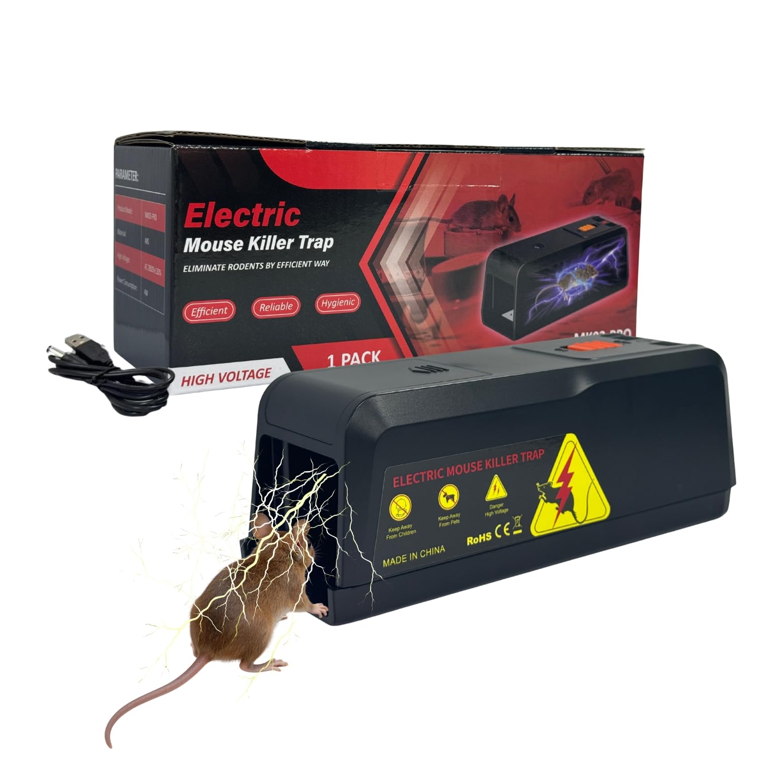 Hochspannungs-Elektrofalle für Mäuse (2800 V), mausefalle, Mäuseplage, Wiederverwendbare, Giftfreie Schädlingsbekämpfung für Innen und Außen, Starke & hygienische Lösung, schmerzfreie Tötung