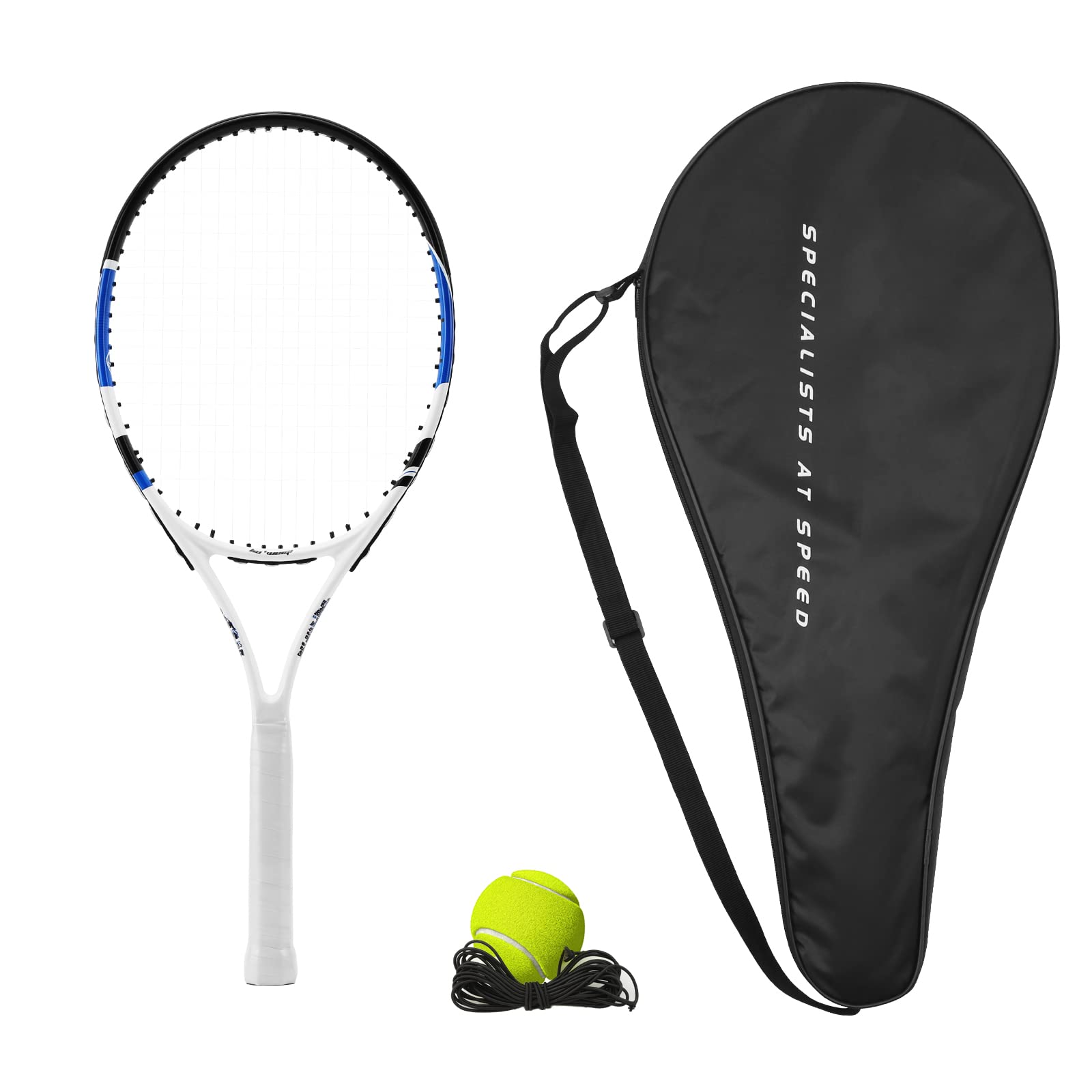 Tennis Racket with Racket Bag, 23'' Carbon Aluminium Tennis Racket for Adults Youth, Lightweight Tennis Set inc 1 Racquet, 1 Carry Bag & 1 Tennis Ball, Outdoor Recreational Sport Game, Blue