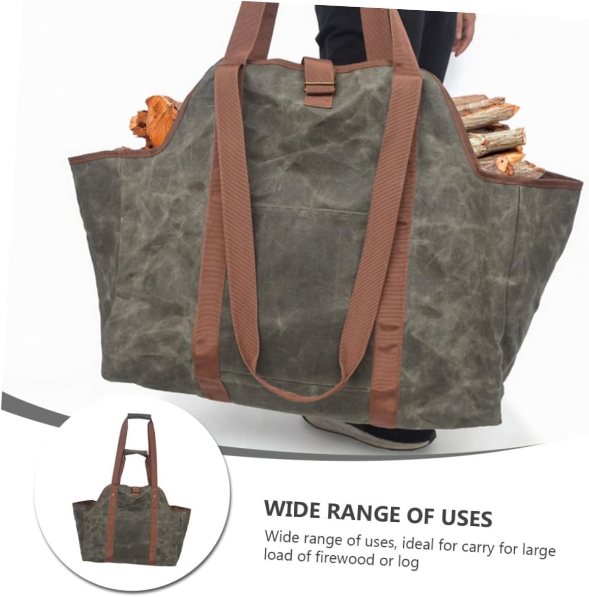 Cabilock Capacity Waxed Canvas Firewood Carrier Tote Bag for Fireplace Log Holder for Fire Pit Firewood Storage for Home Use