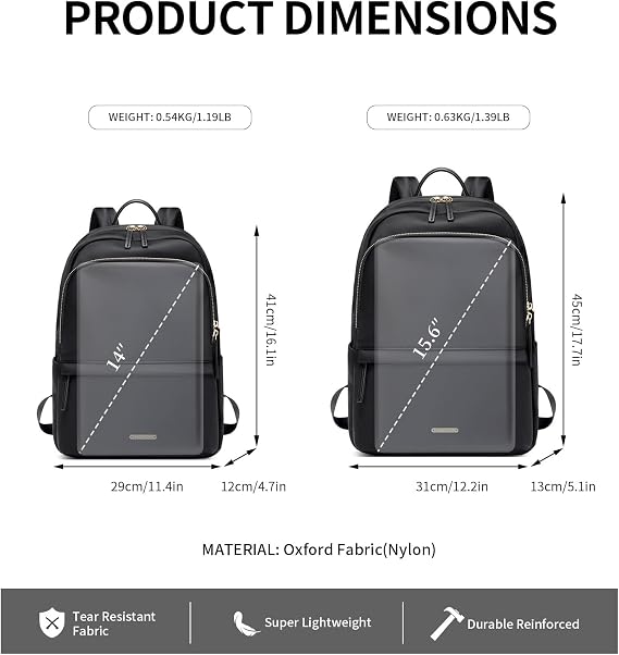 GOLF SUPAGS Laptop Backpack for Women Slim Computer Bag Work Travel College Backpack Purse Fits 14 Inch Notebook (Black)