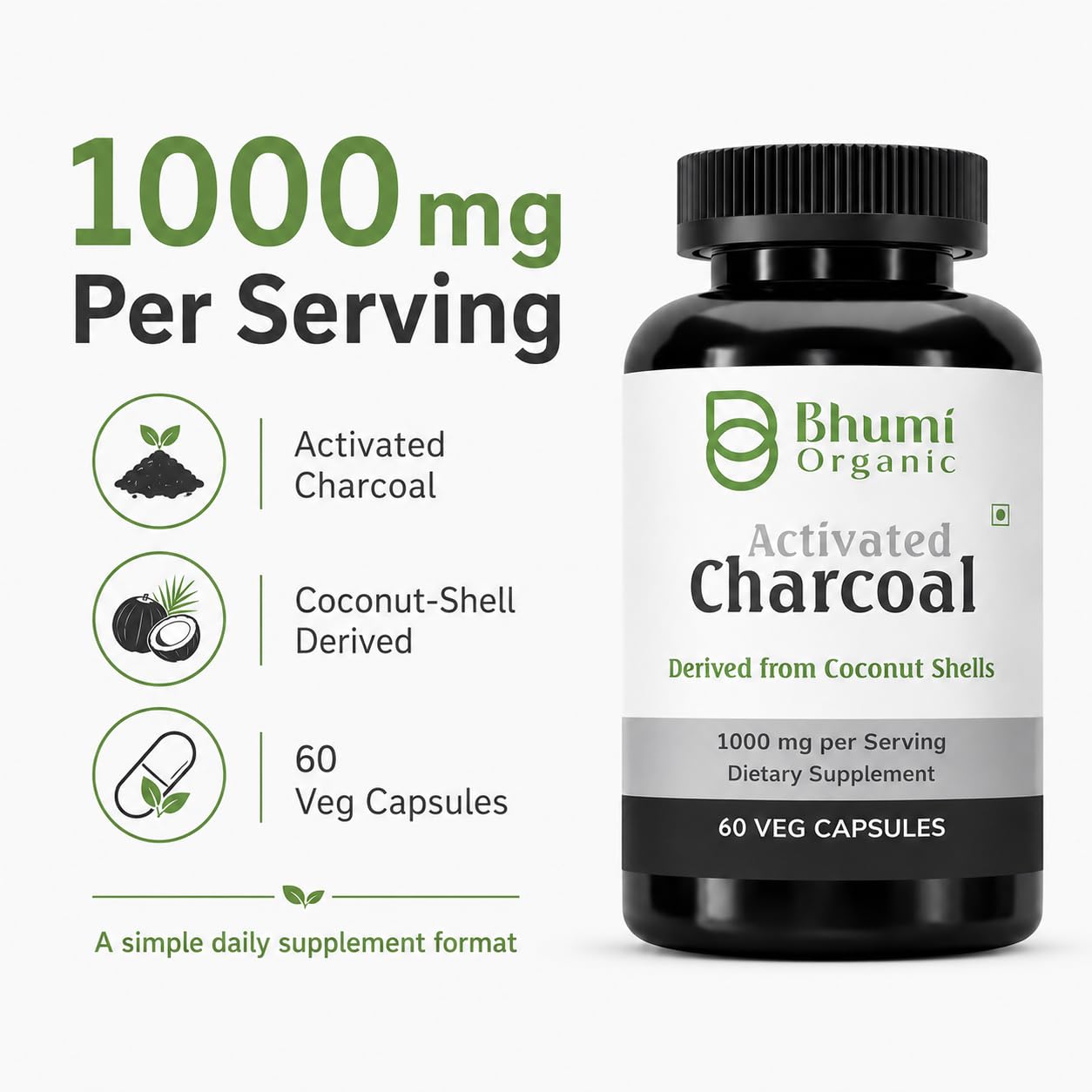 Bhumi Organic Activated Charcoal 500 mg Capsules, 60 Count 3